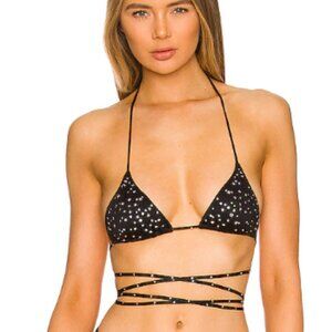 New! Monica Hansen Padded Triangle Criss Cross Bikini Top Crystals S 1626